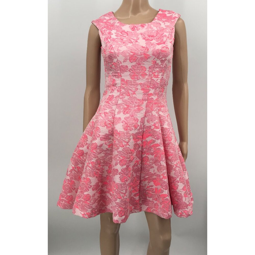 Betsey Johnson Pink Floral Sleeveless Jacquard Fit Flare A-Line Dress Size 2